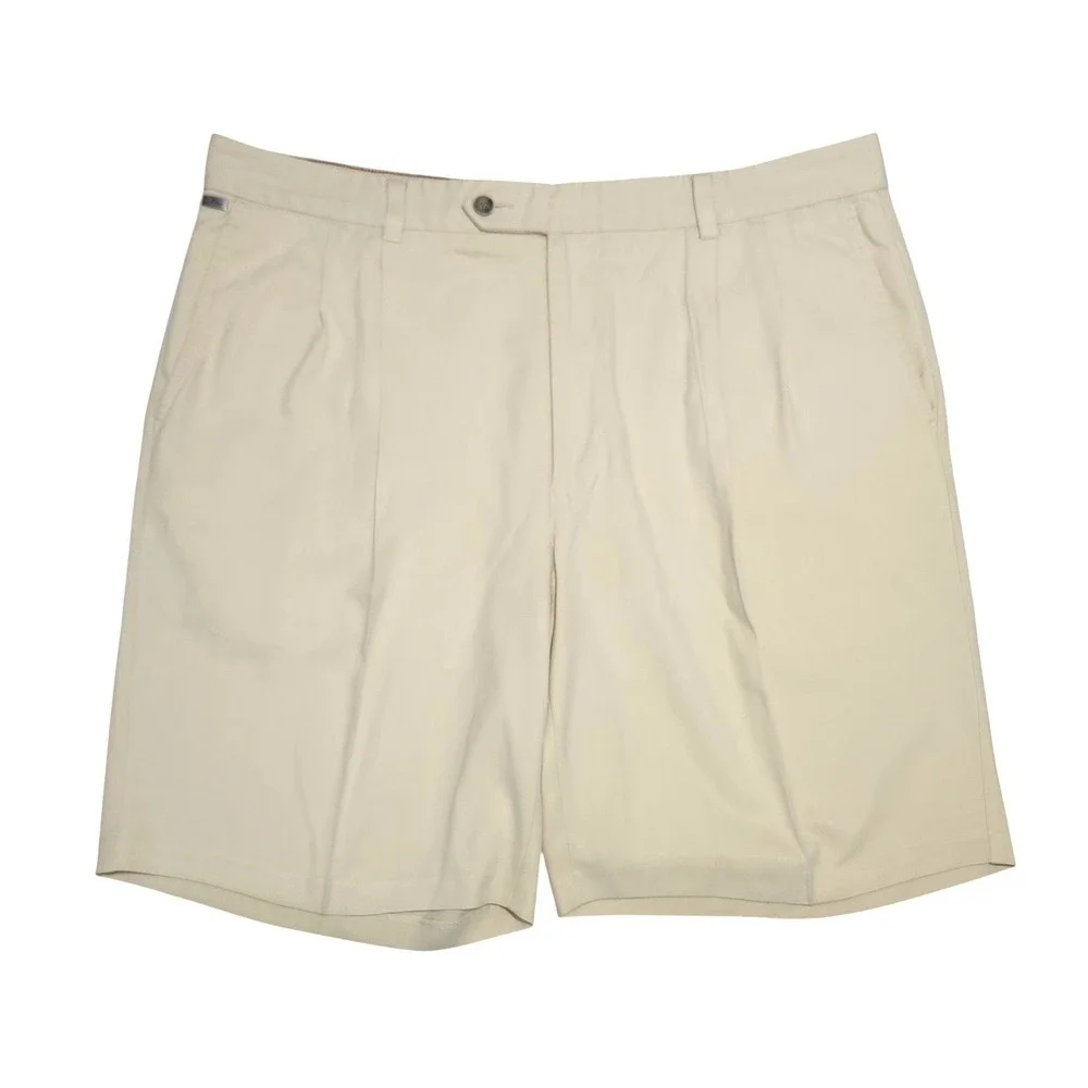 Tommy Bahama Silk Cotton Blend Pleated Herringbone Shorts Mens 38 Cream Y2K